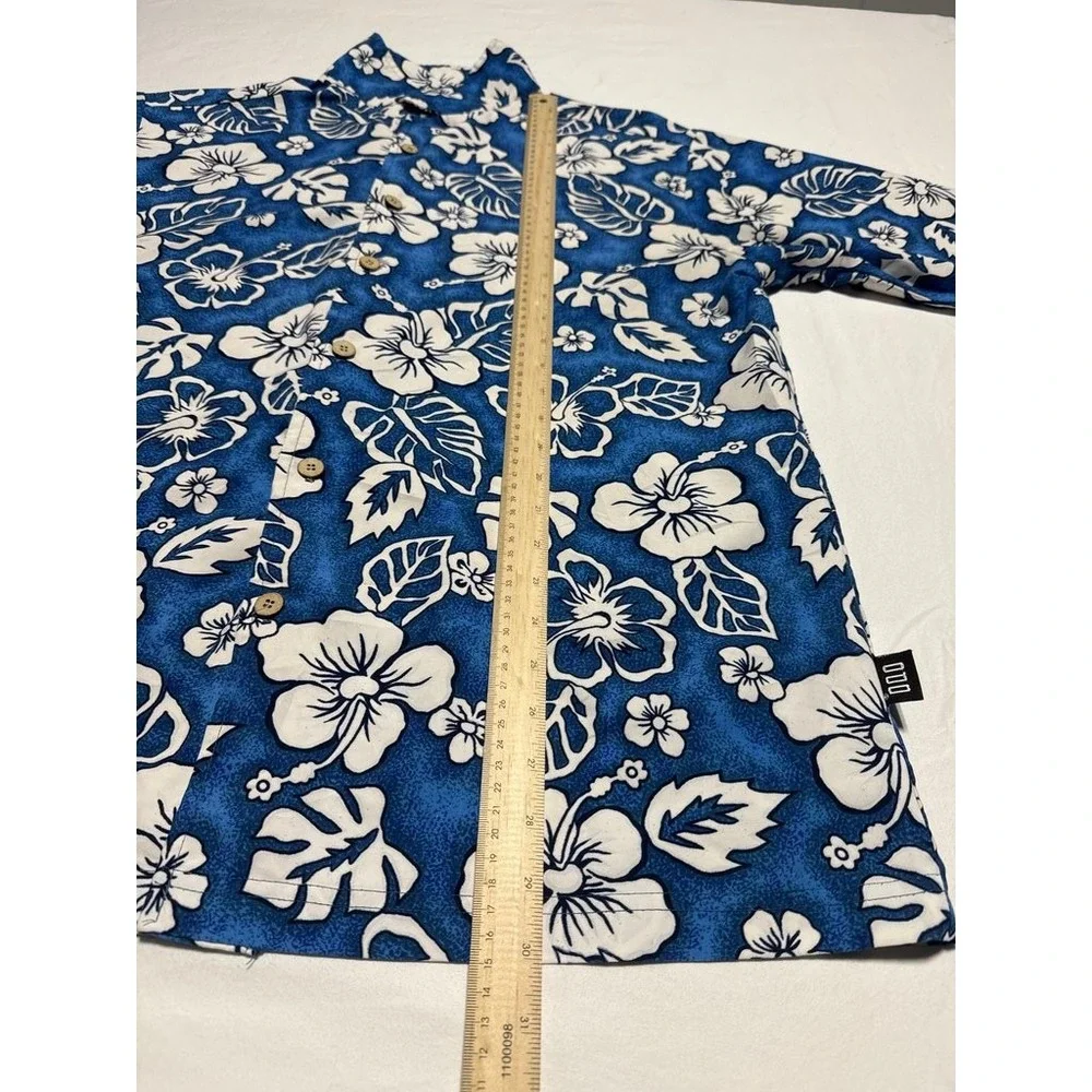 ODO Reyn Spooner Blue Floral Hawaiian Shirt Mens Large Short Sleeve Button Down